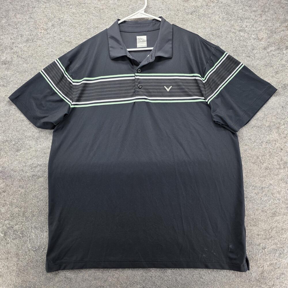 Callaway Polo Shirt Mens XL Black Striped Opti-Dri Moisture Wicking Quick Dry